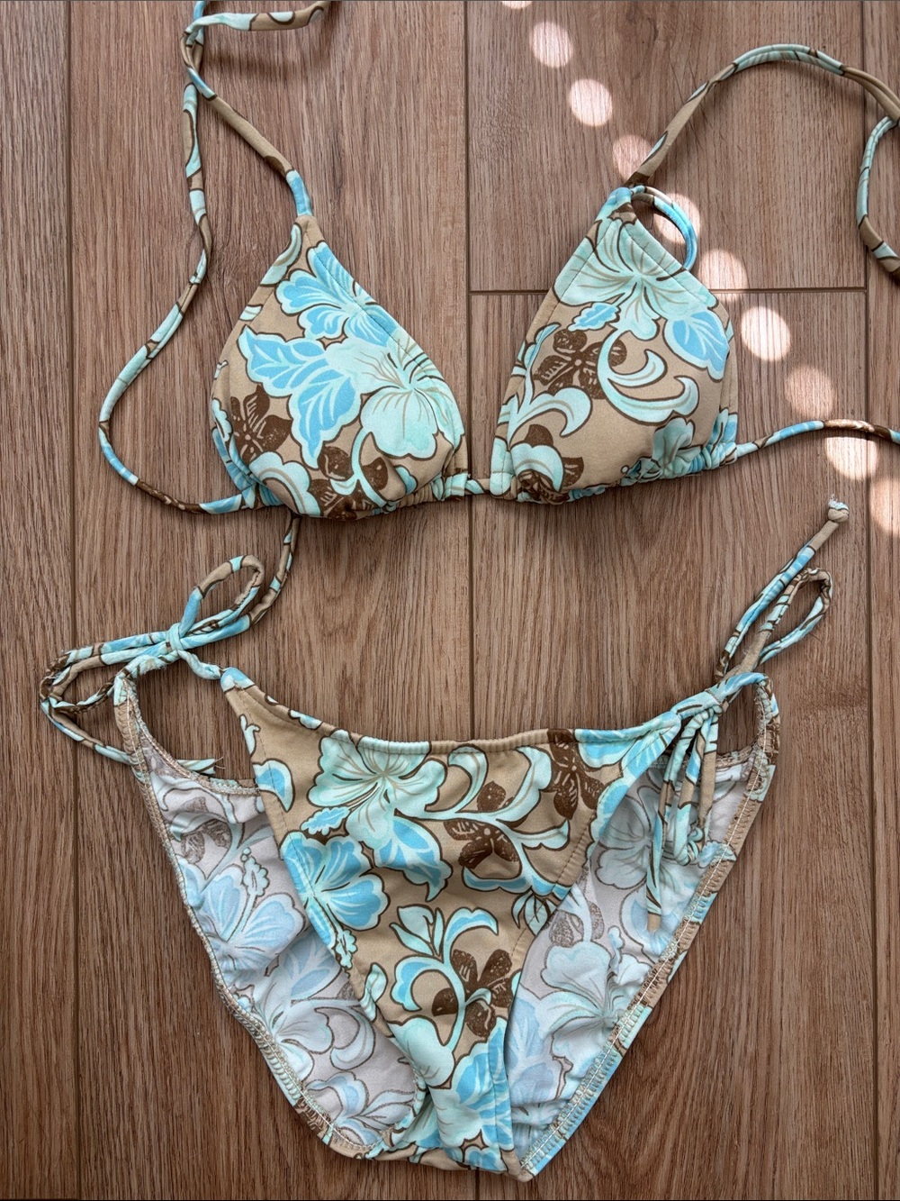 Raisins Blue and Brown Floral Triangle Bikini with matching sarong